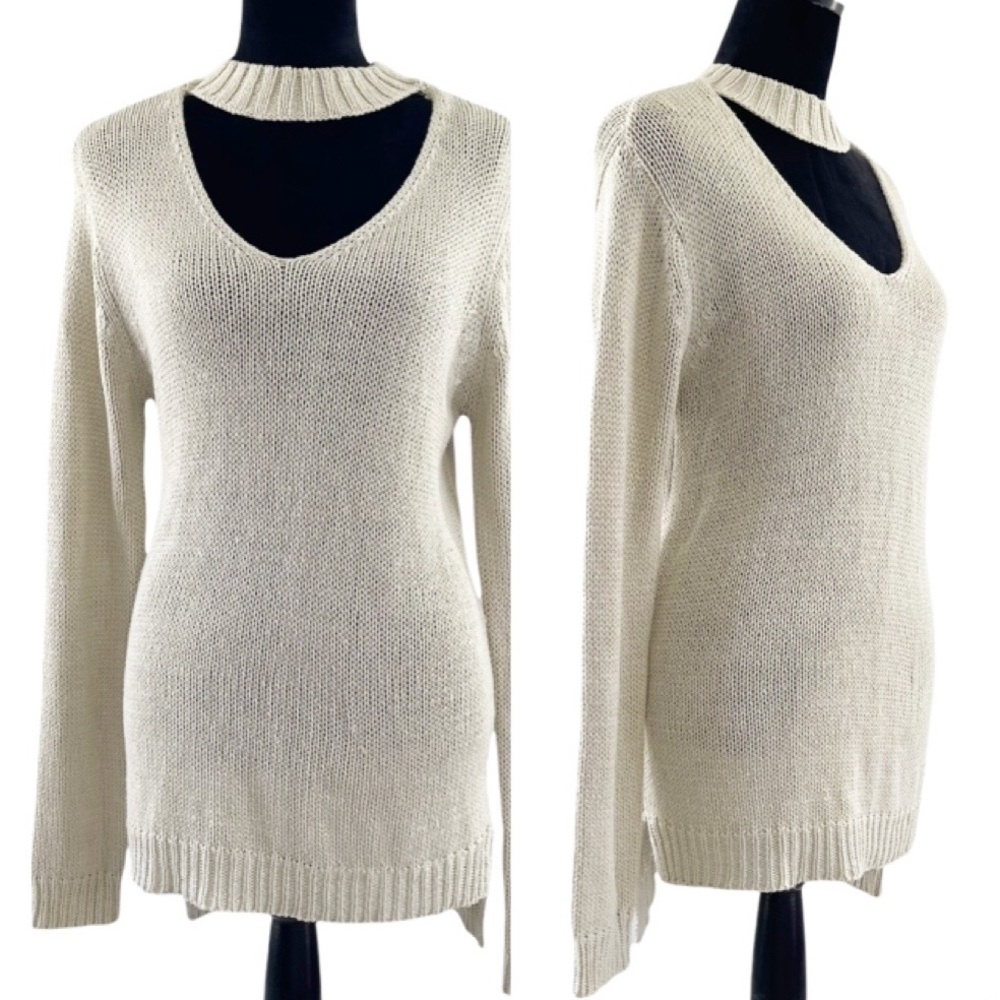 Alya Cream Choker Collar High Low Tunic Fall Winter Sweater Top Size Large